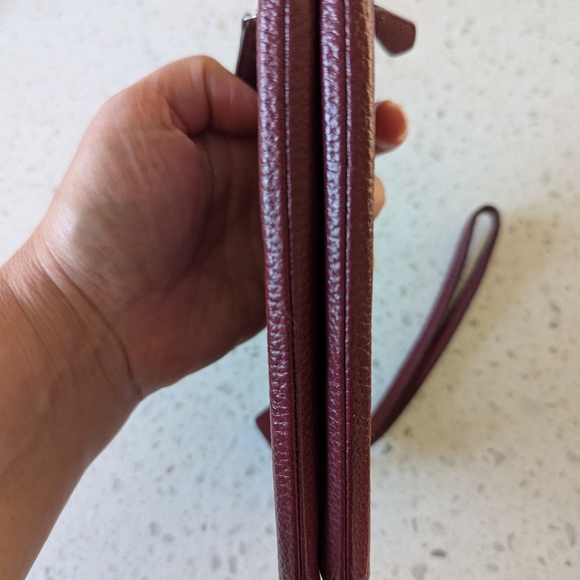 Coach Double Corner Zip Wristlet Leather Phone Wallet In Wine - Picture 9 of 12